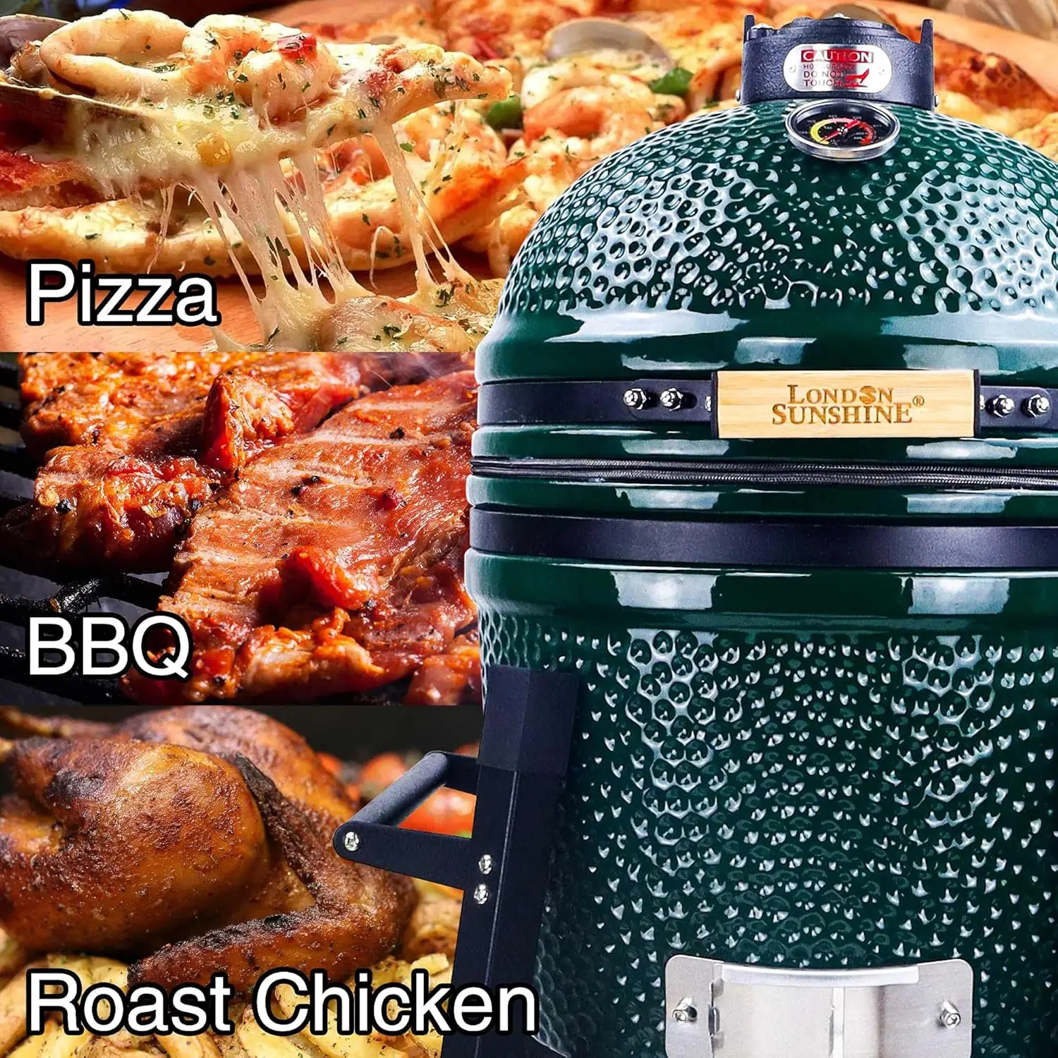 Griglia e affumicatore per barbecue a carbone Kamado in ceramica, griglie in acciaio inossidabile -15" in ceramica con supporto alto