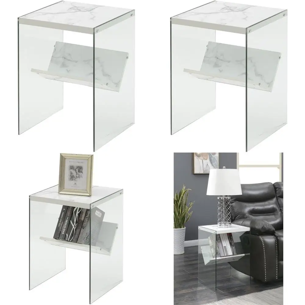 

White Marble Look End Table, 15.75 x 16.5 x 23.75