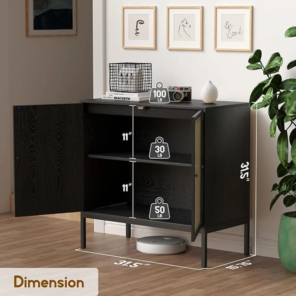 Sideboard Cabinet with Hand-Woven Natural Rattan Doors, Rattan Cabinet Console Table Storage Cabinet Buffet Cabinet