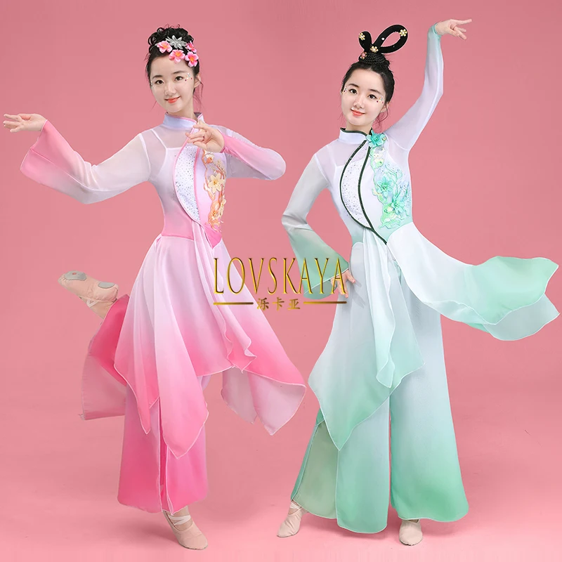 

Chinese dance ancient style gauze clothing children classical performance Jasmine flower fan dance performance clothing