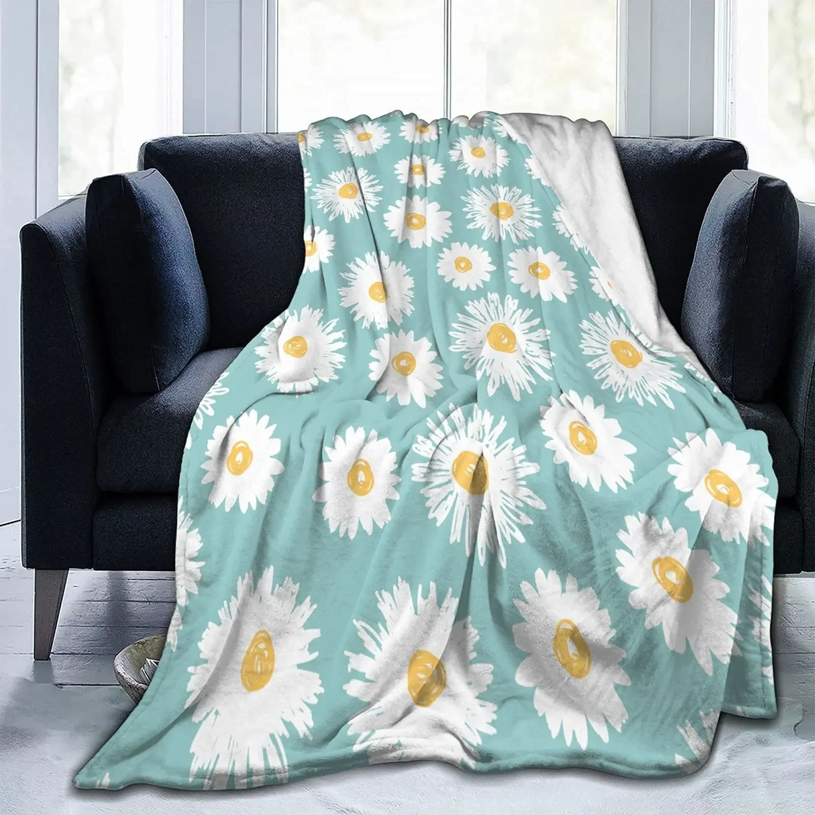 Chrysanthemum Blanket Daisy Naive Daisy Flowers Throw Bed Blankets Cozy Lightweight Warm Soft Bedding for Sofa Bed Office Travel