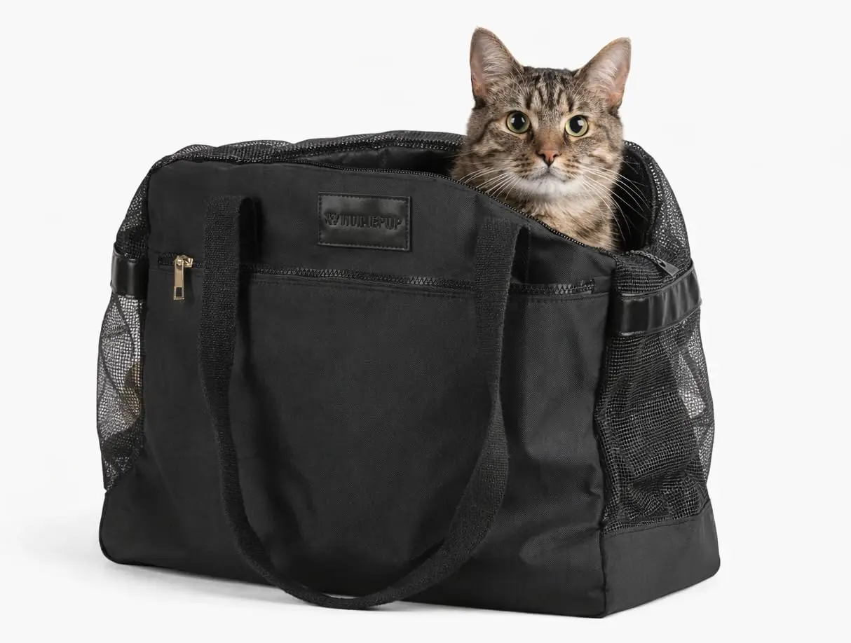 

Cat & Dog Travel Bag, Soft-Sided Dog and Kitty Carrier with Breathable Mesh Panels, Pockets & Removable Cushion, for Pets, Bl