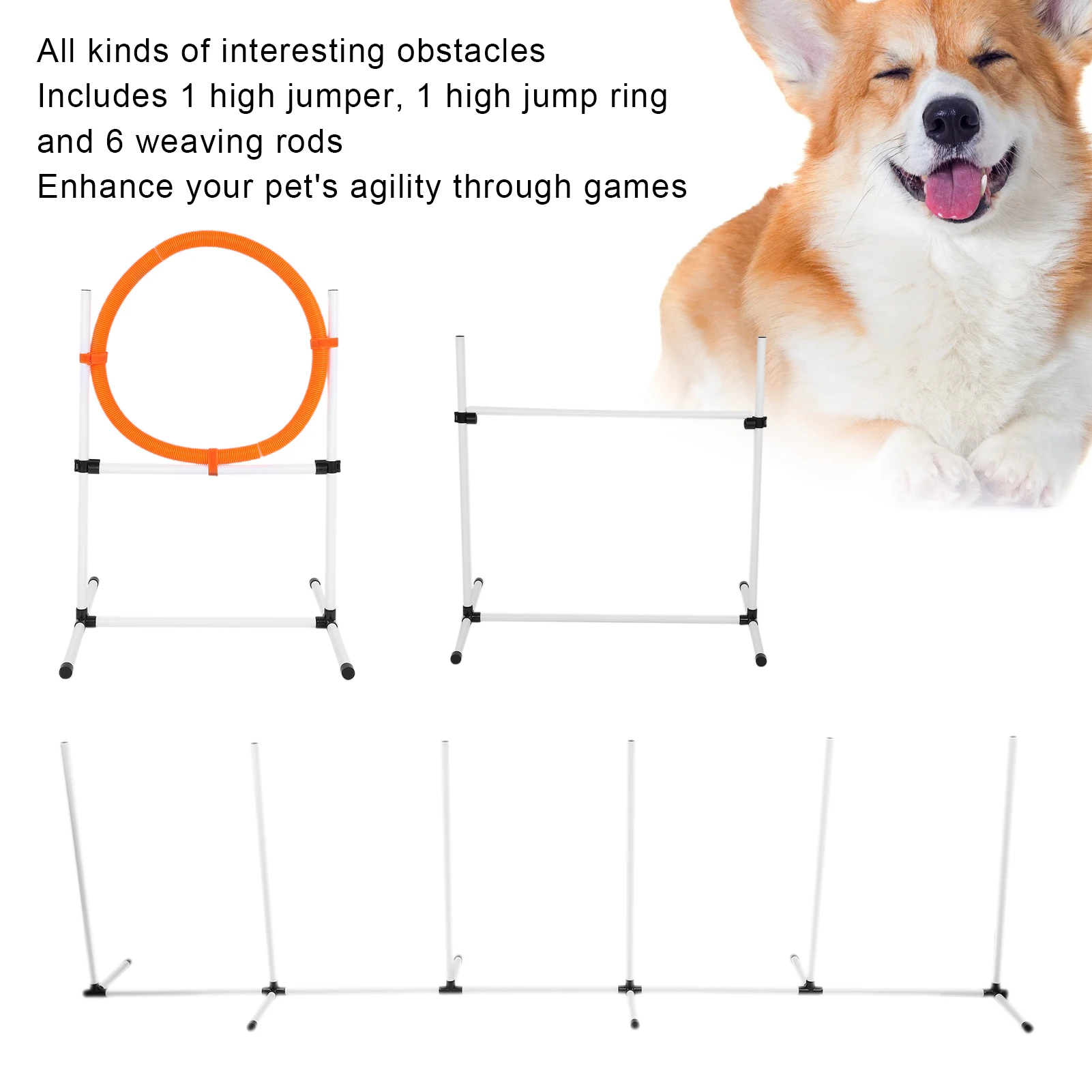 สุนัขกระโดดชุดอุปกรณ์การฝึกอบรมสัตว์เลี้ยงสุนัขปรับกระโดด Hurdle Hoop POLE อุปสรรคหลักสูตรสัตว์เลี้ยง Training POLE