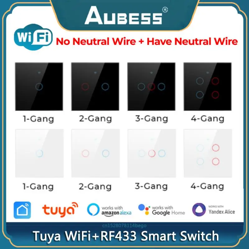 Tuya Wifi Smart Switch 1/2/3/4 Gang Wifi+433MHZ EU Smart Touch Timing Light Wall Switch Works With Alexa Google Home Smart Life