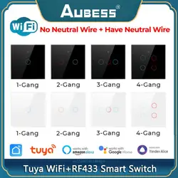 Tuya Wifi Smart Switch 1/2/3/4 Gang Wifi+433MHZ EU Smart Touch Timing Light Wall Switch Works With Alexa Google Home Smart Life