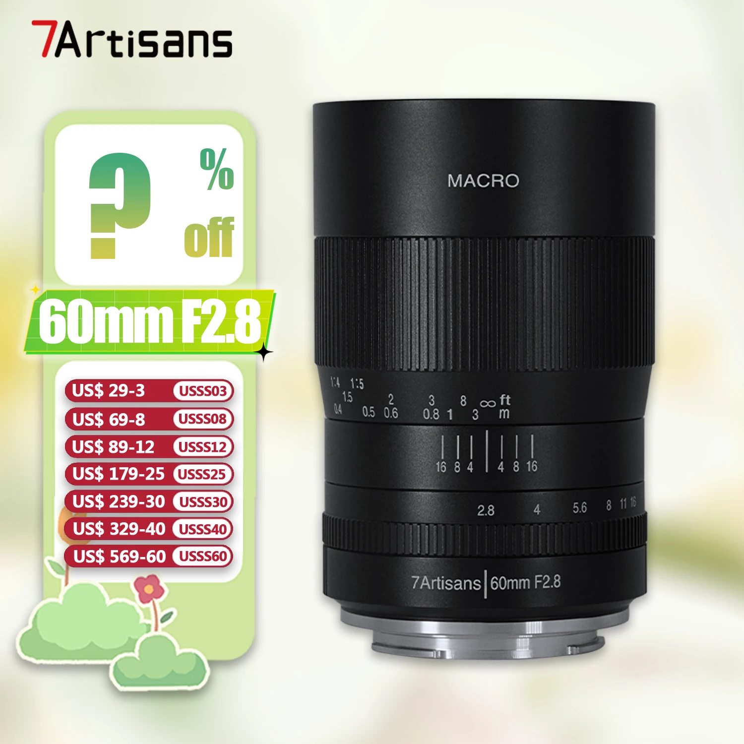 

7artisans APS-C 60mm F2.8 Macro Lens for Camera Insect Photography with Sony E Mount A5000 A6400 A7RIII ZVE10 FS5 FS7