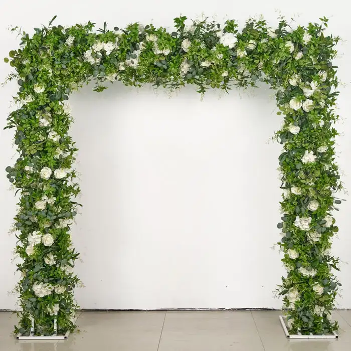 Custom series White rose peony Hydrangea green leaf artificial square arch wedding background  giant flower decoracion boda