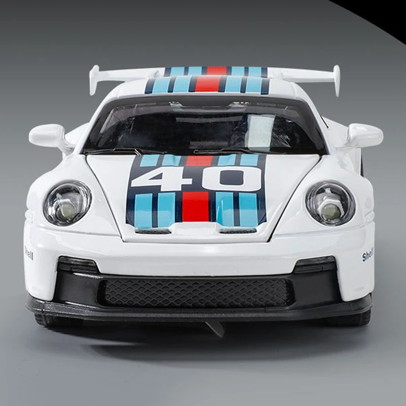 Porsche 911 GT3 Sport Alloy Car Model, Diecasts Brinquedo com Som e Veículos Leves, Decoração Brinquedos, Presente para Crianças, 1: 32