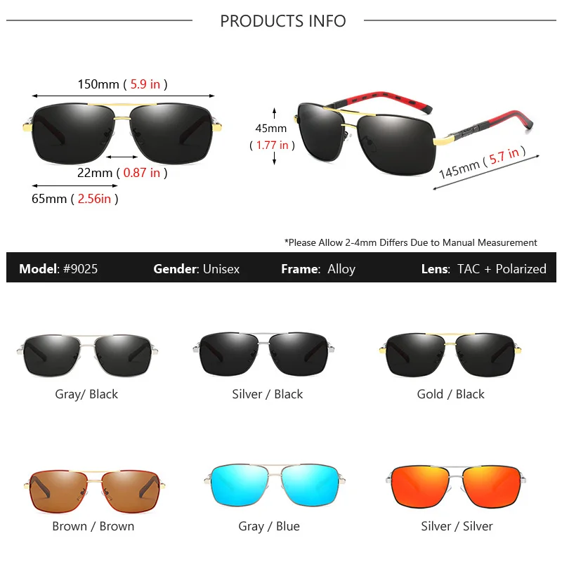 AOWEAR Men\'s Polarized Mirrored Sunglasses for Men Women Luxury Quality Retro Rectangle UV400 Driving Sun Glasses gafas de sol