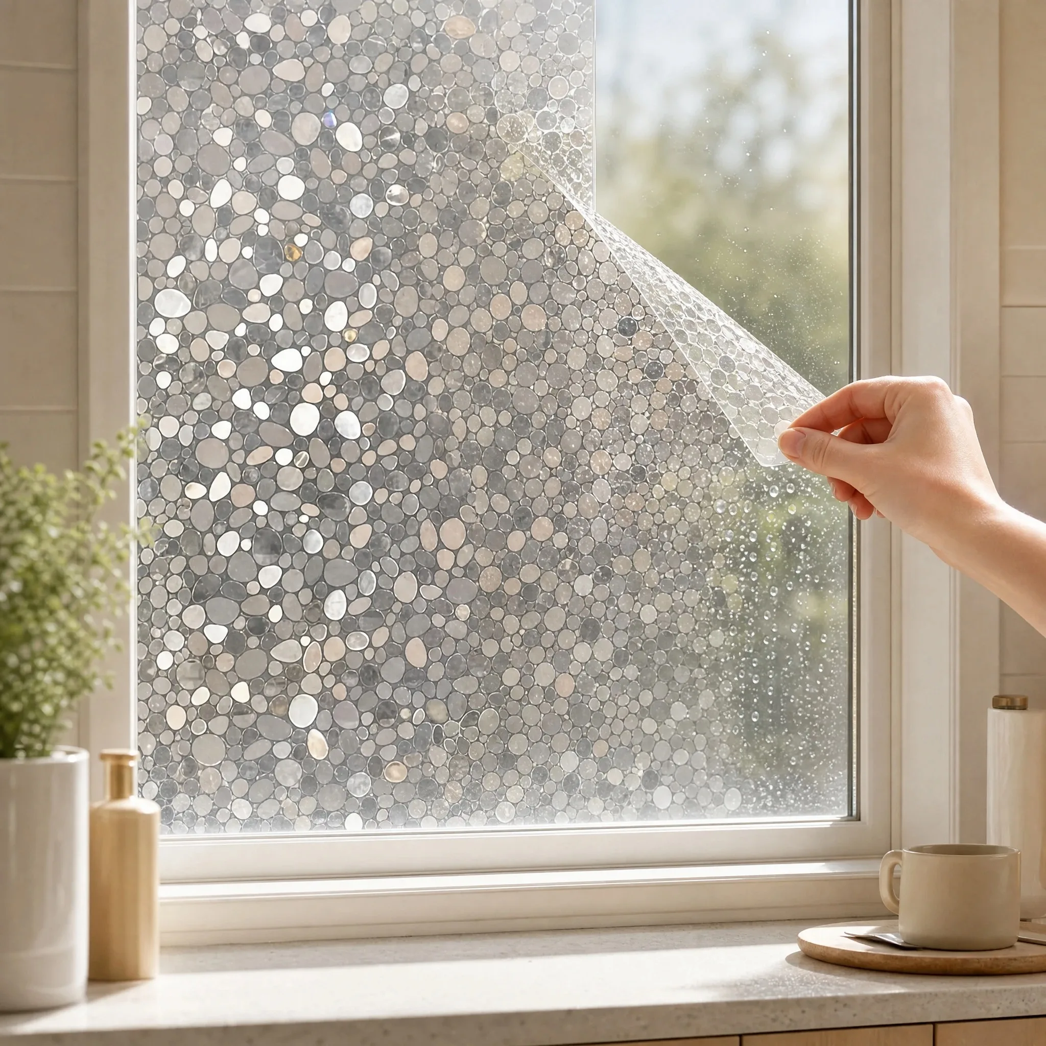 Privacy Window Film Rainbow Window Cling 3D Decorative Window Vinyl Stained Glass Window Covering Non-Adhesive Film Sun UV