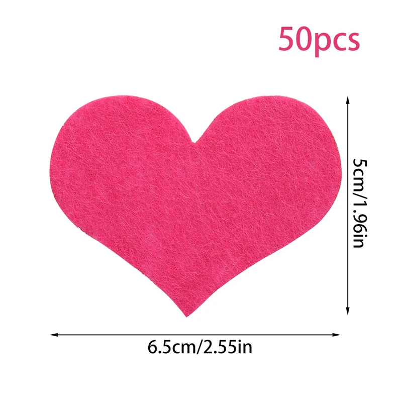 Fenrry 50Pcs Felt Fabric Sheet Heart Shape Nonwoven Cloth DIY Handicraft Craft Material for Home Sewing Clothing Decoration