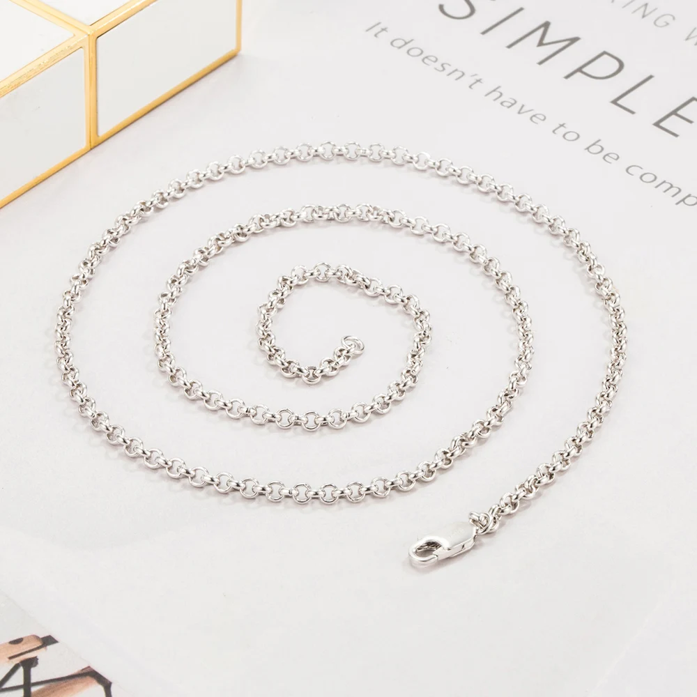 

Minimalist Italian Design Solid 925 Sterling Silver Necklace 3MM Chain 18-28 Inch Length High-Quality Jewelry fo Men & Women