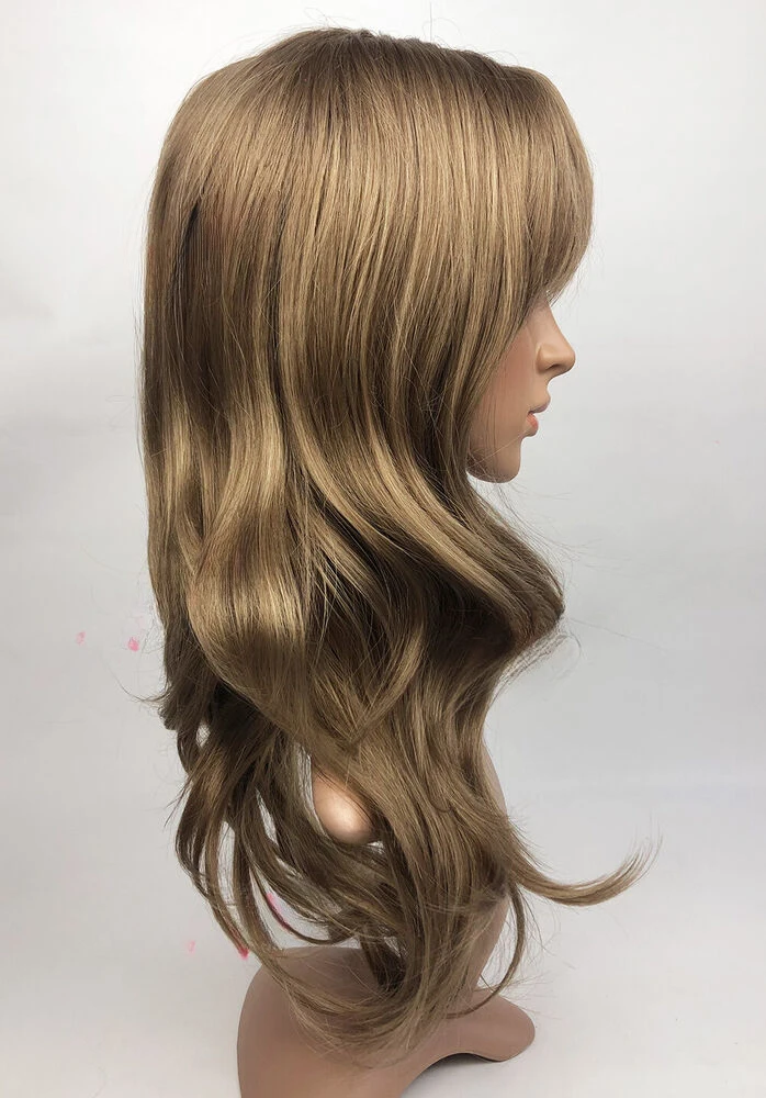 Wig sintetis panjang bergelombang Bronde gelap