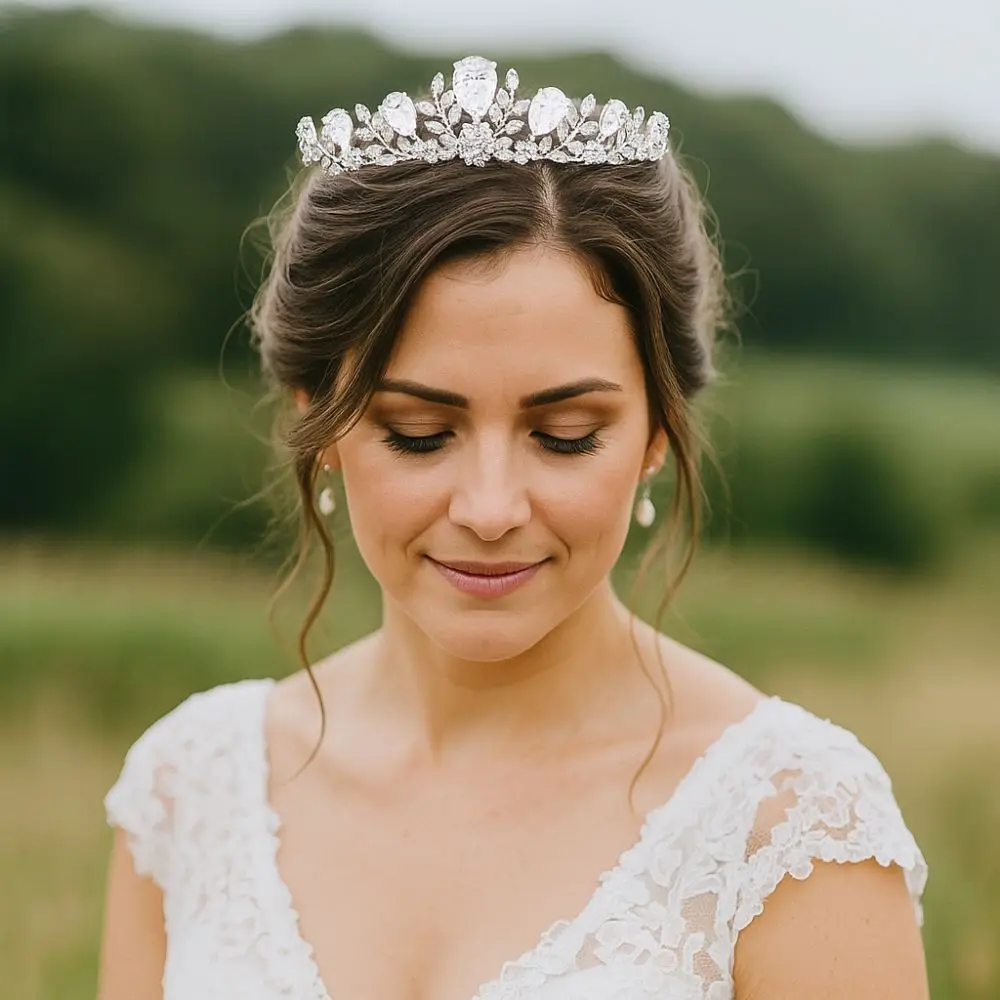 زخرفة الشعر الفاخرة تاج الزفاف أنيقة تألق الزفاف الشعر تاج الساطع الفتيات الأميرة تاج حفل زفاف