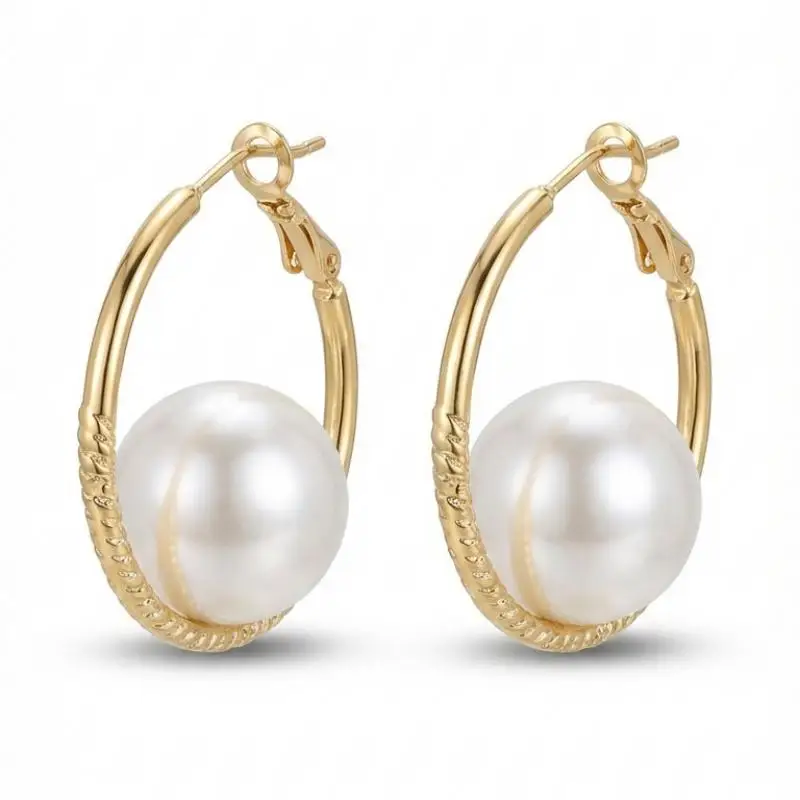 

MURMUR Large Pearl Hoop Earrings Gold Twisted Textured Minimalist Elegant Dangle Jewelry for Women
