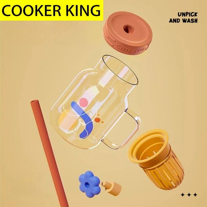 طباخ الملك 1 قطعة كوب ماء زجاجي مع مصفاة الفاكهة واسعة الفم غرفت كوب الماء الساخن البارد Carafe مع غطاء لشاي القهوة والشمس