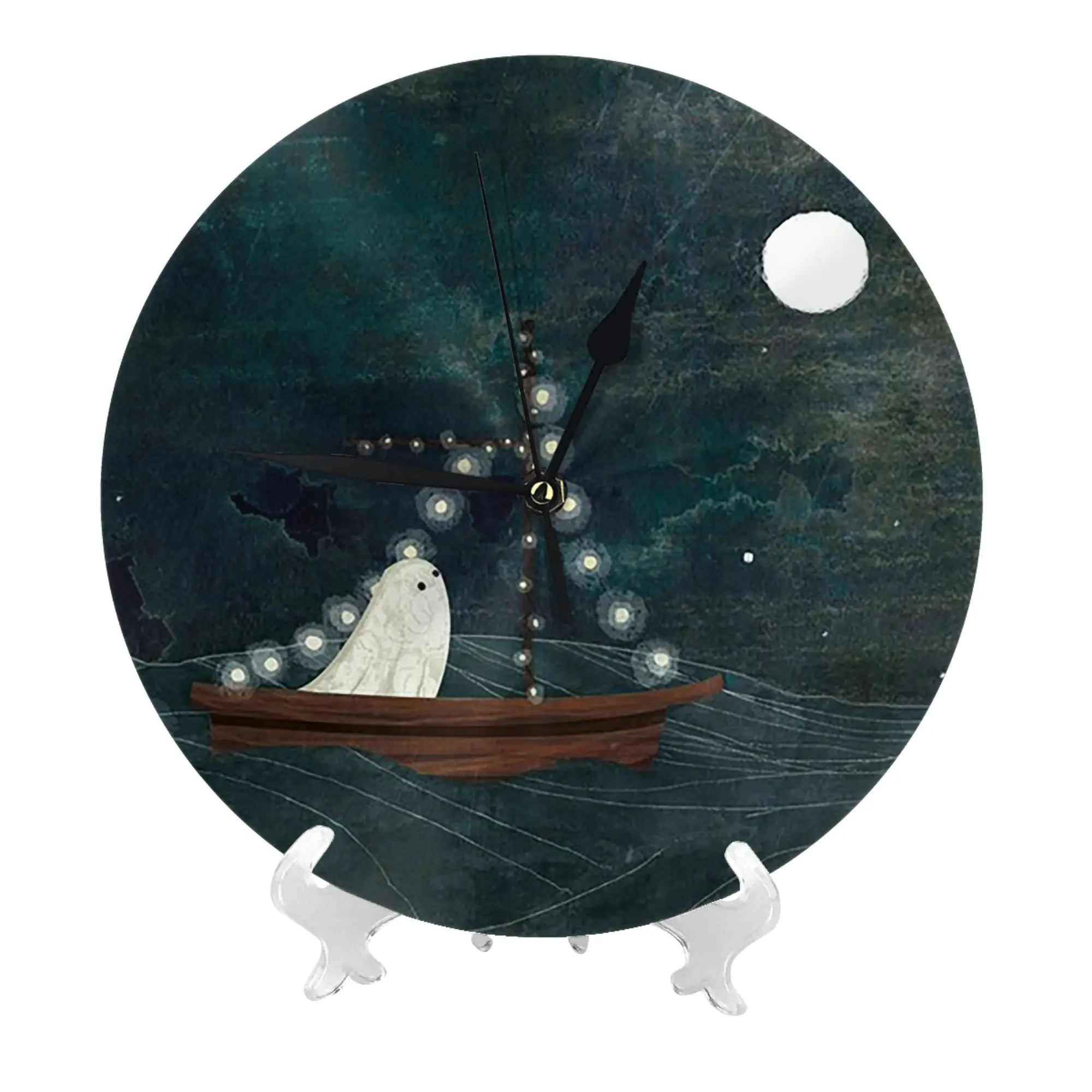 Ghost Boat Ride Wall Clock Room Decoration Silent Round Clock for Bedroom Living Kitchen Home