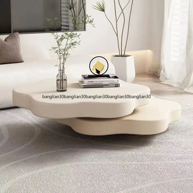 Rotating Flower Coffee Table Internet Celebrity Simple Round Living Room Household Small Apartment Cream Floor Modern Light