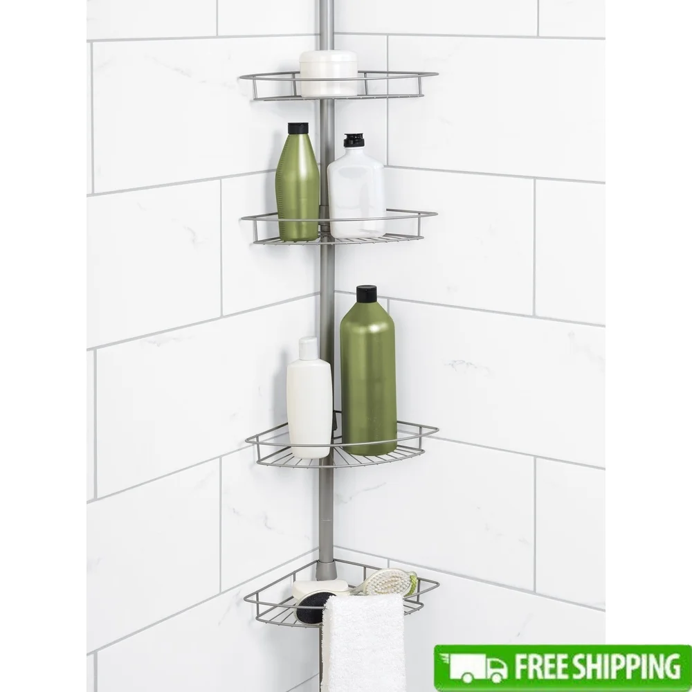 

Adjustable Tension Pole Shower Caddy 4 Baskets Rust Resistant Storage Organizer Tool-Free Installation Space Saving Design