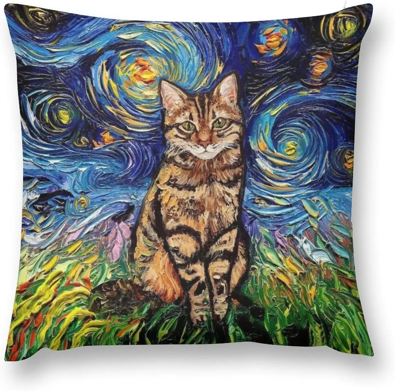 

1PC Abstract Cat Throw Pillow Cover 18x18in Funny Cat Throw Pillowcase for Couch Sofa Bed Bedroom Car Living Decor Van Gogh Art