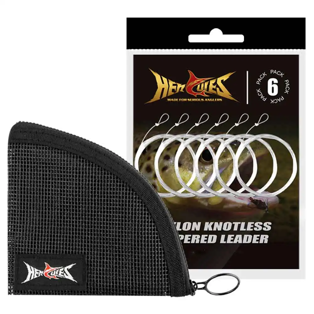 HERCULES Pre-Tied Loop Fly Fishing Leader Nylon with Tapered Leader Wallet 6 Pack 7.5FT 9FT 12FT 15FT 0-7X 10.6BL 9BL 6-1.8BL