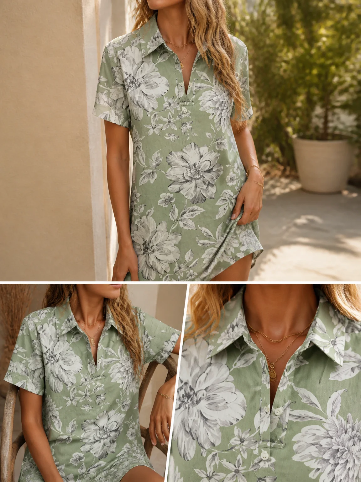 2026Retro Soft Collared Dress, Women Short Sleeve Loose Fit All-match Everyday Casual Outfit