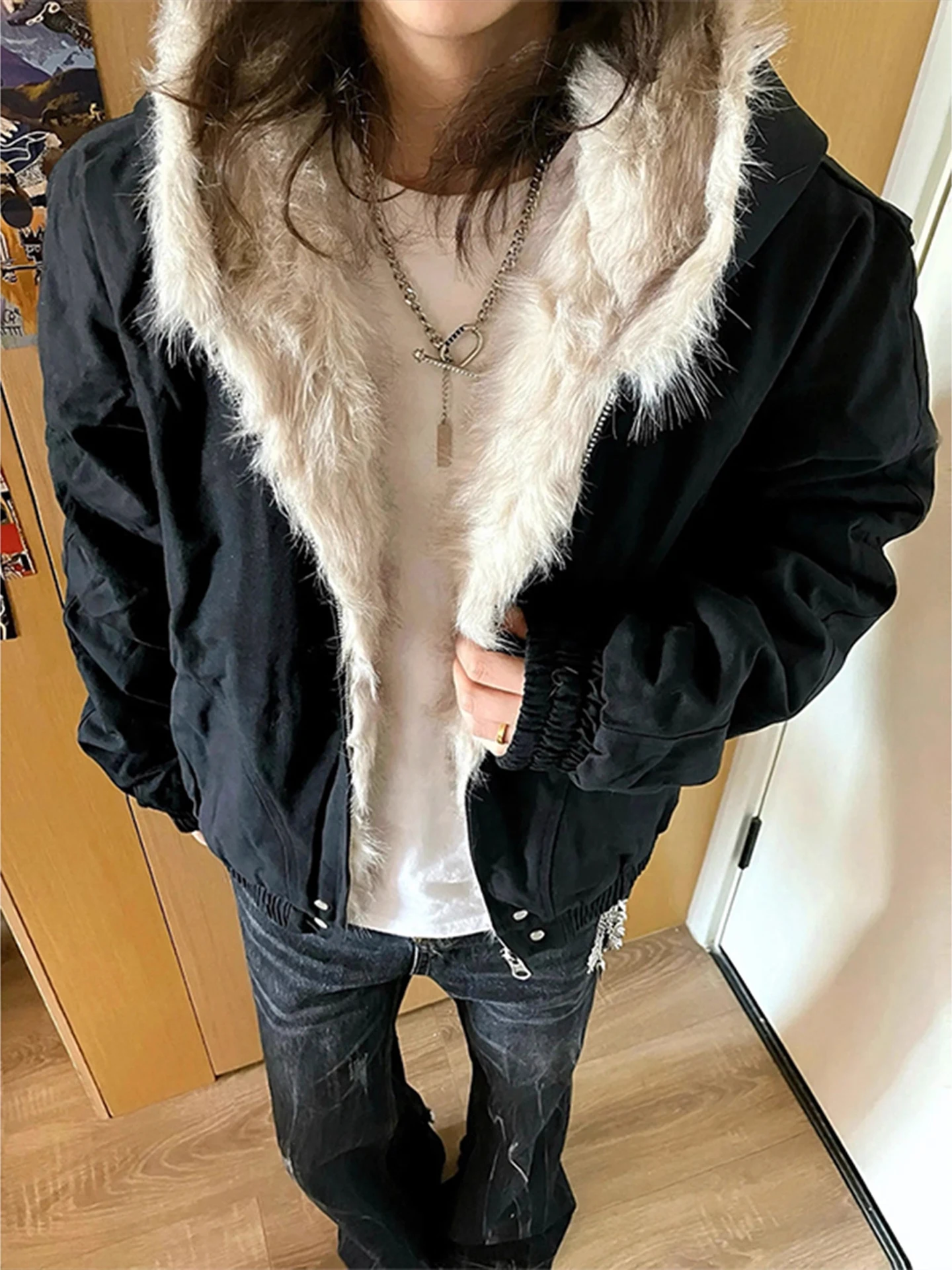 معطف شتوي دافئ بغطاء للرأس من القطن Jaet للرجال بياقة من الفرو ثقيلة الوزن بتصميم أمريكي Sle Cleanfit Mountain Eagle