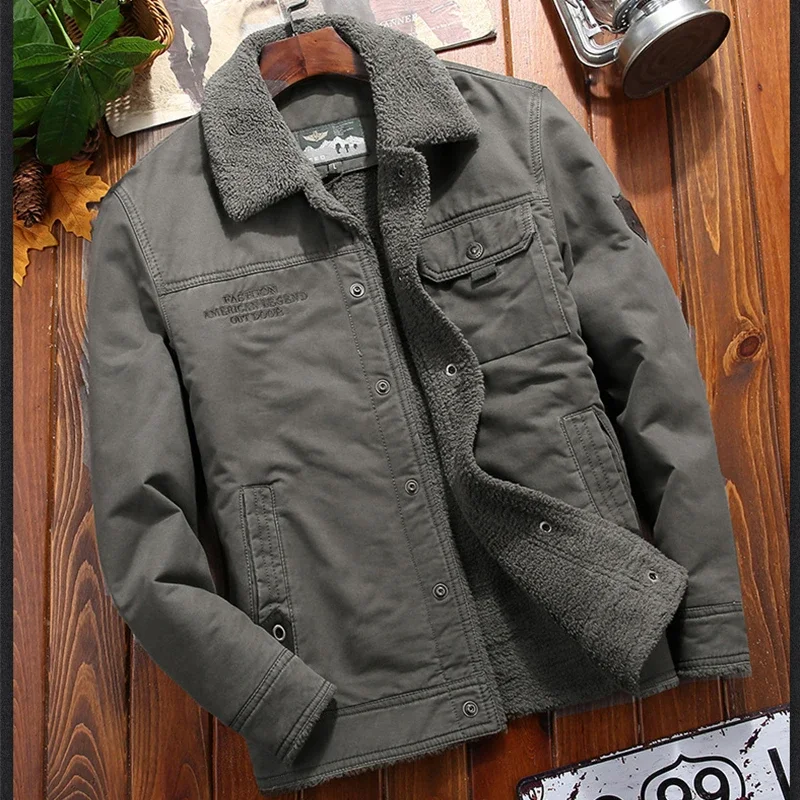 

Men's Coat Casual Lamb Parka Men Trendy Jacket Men Outdoor Casual Winter Warm Jacket Men New Thickened Male Army Velvet Clothes