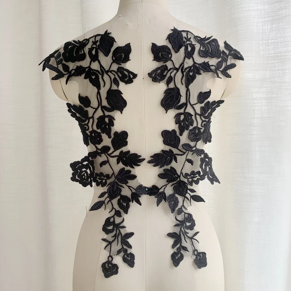 2 Pairs High Quality New Multi-color Lace Mirror Decal Embroidery Accessories, Handmade DIY Cheongsam Wedding Dress Decoration