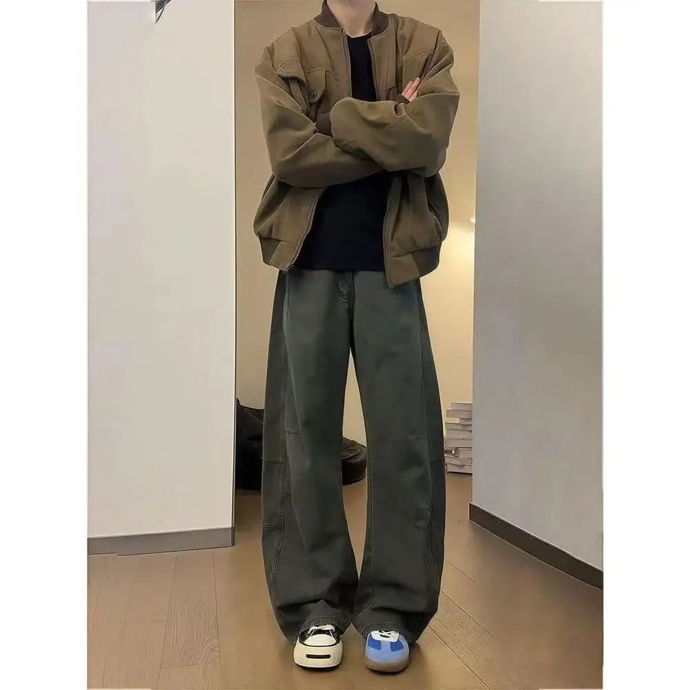 

Американские рабочие брюки с ножом в стиле ретро, свободные повседневные прямые широкие длинные брюки, мужские расклешенные утягивающие джинсы