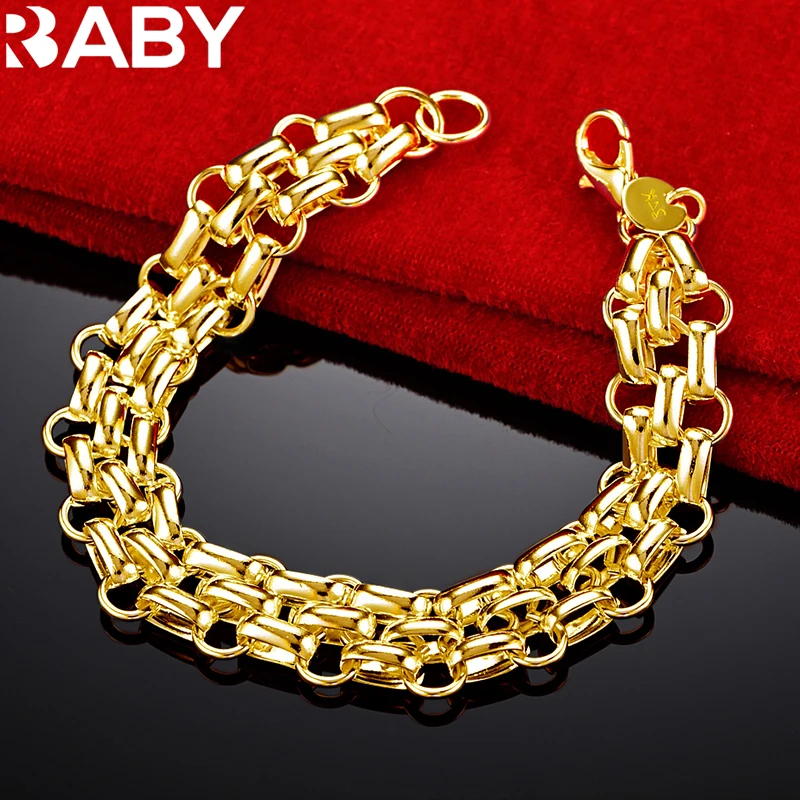 

URBABY 24K Gold Interlock Circle Chain Bracelet For Women Men Fashion Jewelry Gift Noble Charm Accessories