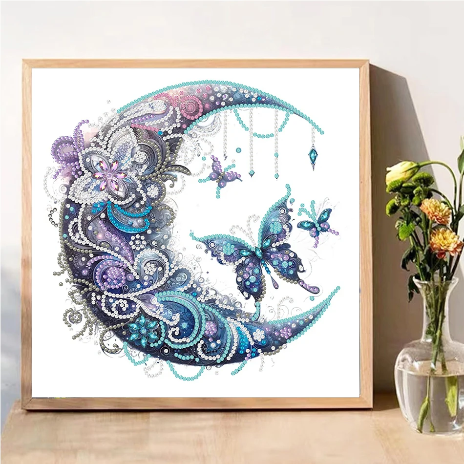 DIY Diamond Embroidery Cross Stitch Butterfly Moon Special Shape Round Diamond Painting Mosaic Animal Handicraft Home Decor