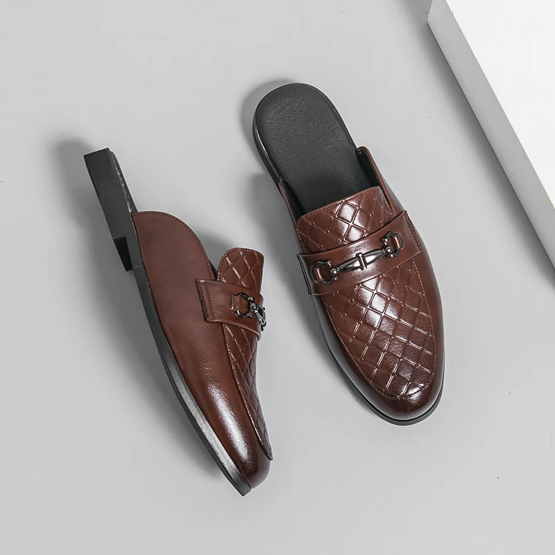 Mules Men Open-back Half Slippers Big Size 46 Leather Backless Loafers Slip On Flat Sneakers Woman Casual Shoes Slides Sandals