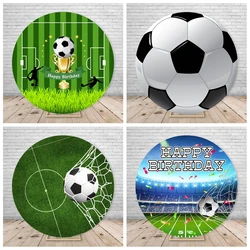 Round Football Theme Photography Background Soccer Kids Boys Birthday Baby Shower Party Elastic Cover Photo Backdrop Studio