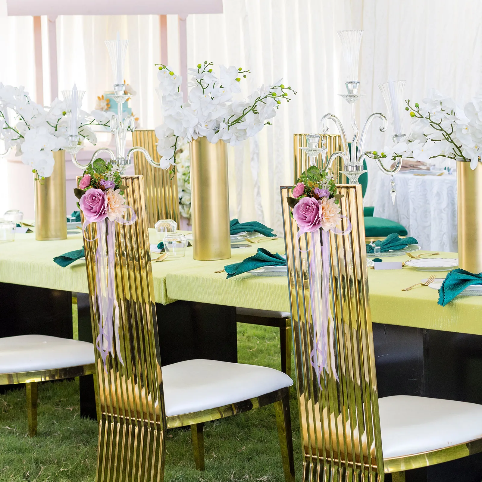 

Artificial Wedding Flowers Chair Back Flowers Decor Purple Floral Decoration Chair Flower Wedding Celebration Decor Supply