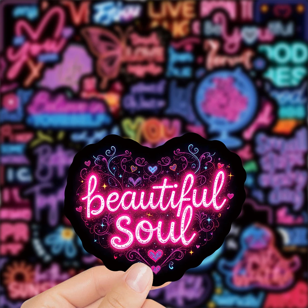 

10/30/50pcs Cartoon Neon Inspirational English Stickers Motivational Phrases Sticker for Laptop Notebook Phone Decoration Decals