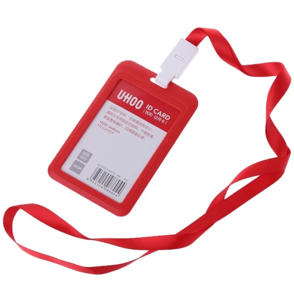 1 Pc Plastic Badge Lanyard Holder Card Case Short Rope Keychain Name Pass Cover Retractable Buckle School Stationery