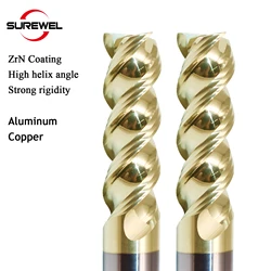 CNC 3 Flute End mills ZrN Coating 4 6 8 10 12 16mm Carbide Tungsten steel Milling Cutter Tools processing Aluminium Copper alloy