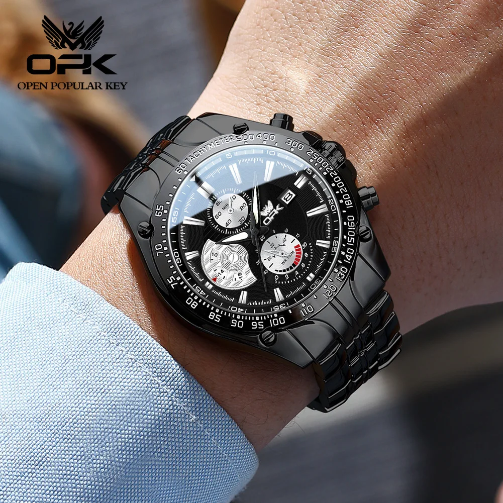 OPK 6020 Men's Watch Top Brand Luxury Waterproof Glow Stainless Steel Large dial Watch Classic Business Date Display Men's Watch