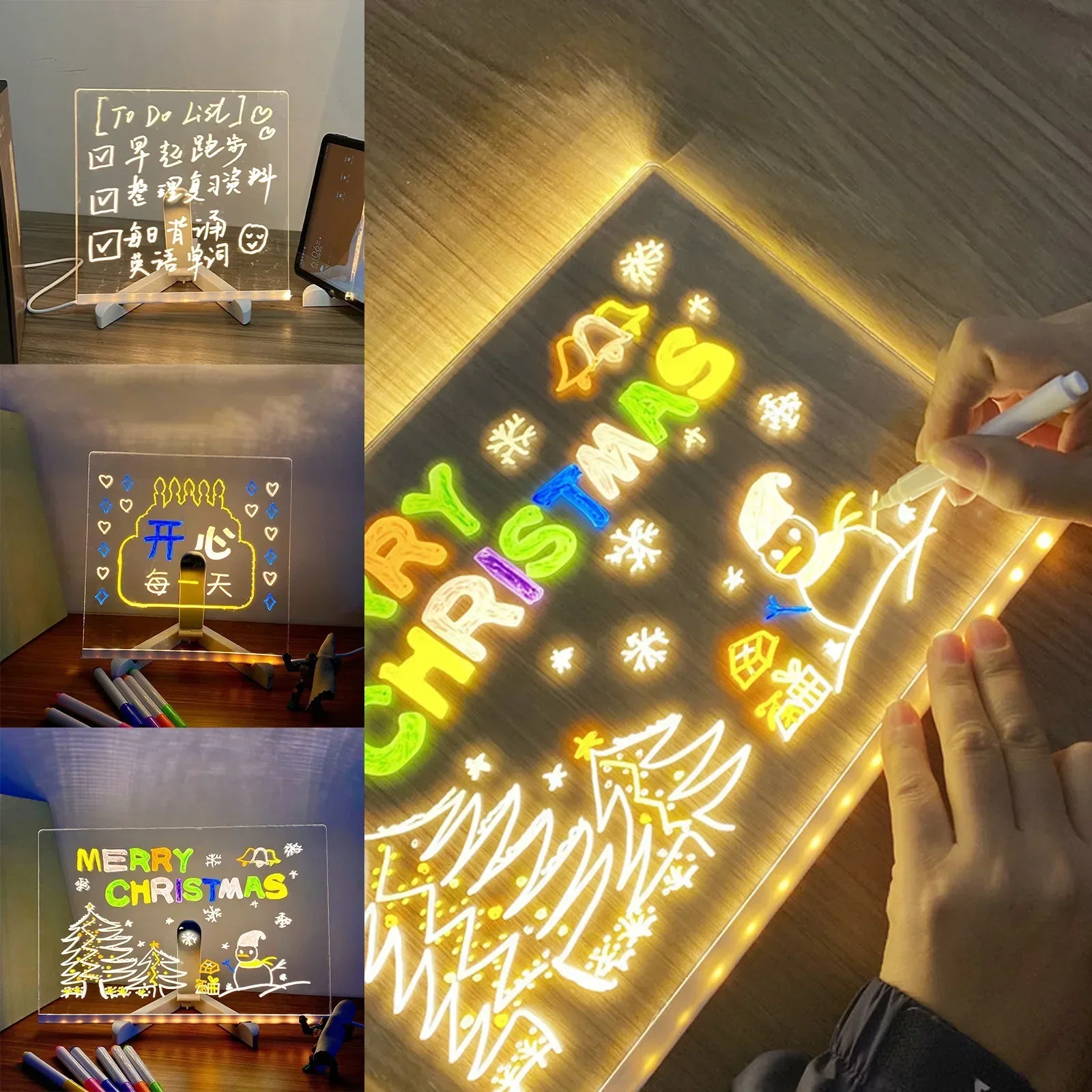 New Glowing Acrylic Marker Board LED Luminous Erasable Children's Drawing Board Drawing Toys Letter Message Board Christmas Gift