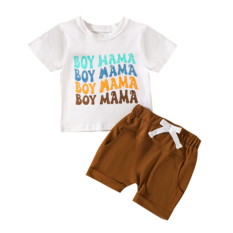 

Boys Summer 2PCS Shorts Sets Short Sleeve Letter Print Tops and Drawstring Shorts Sets