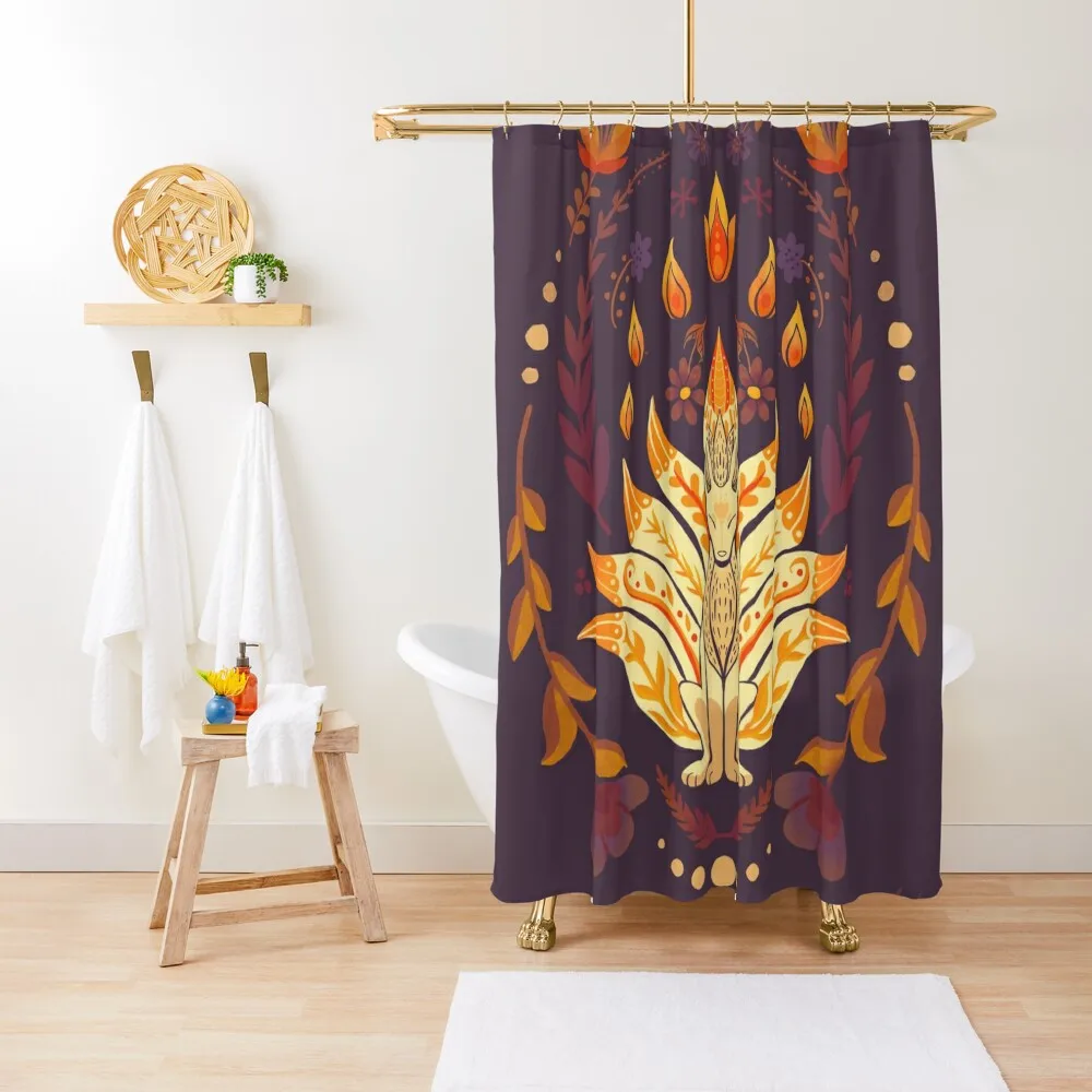 

Folk Art Kitsune Shower Curtain Anti-Mold Waterproof Shower For Shower Bathroom Accessories Waterproof Curtain