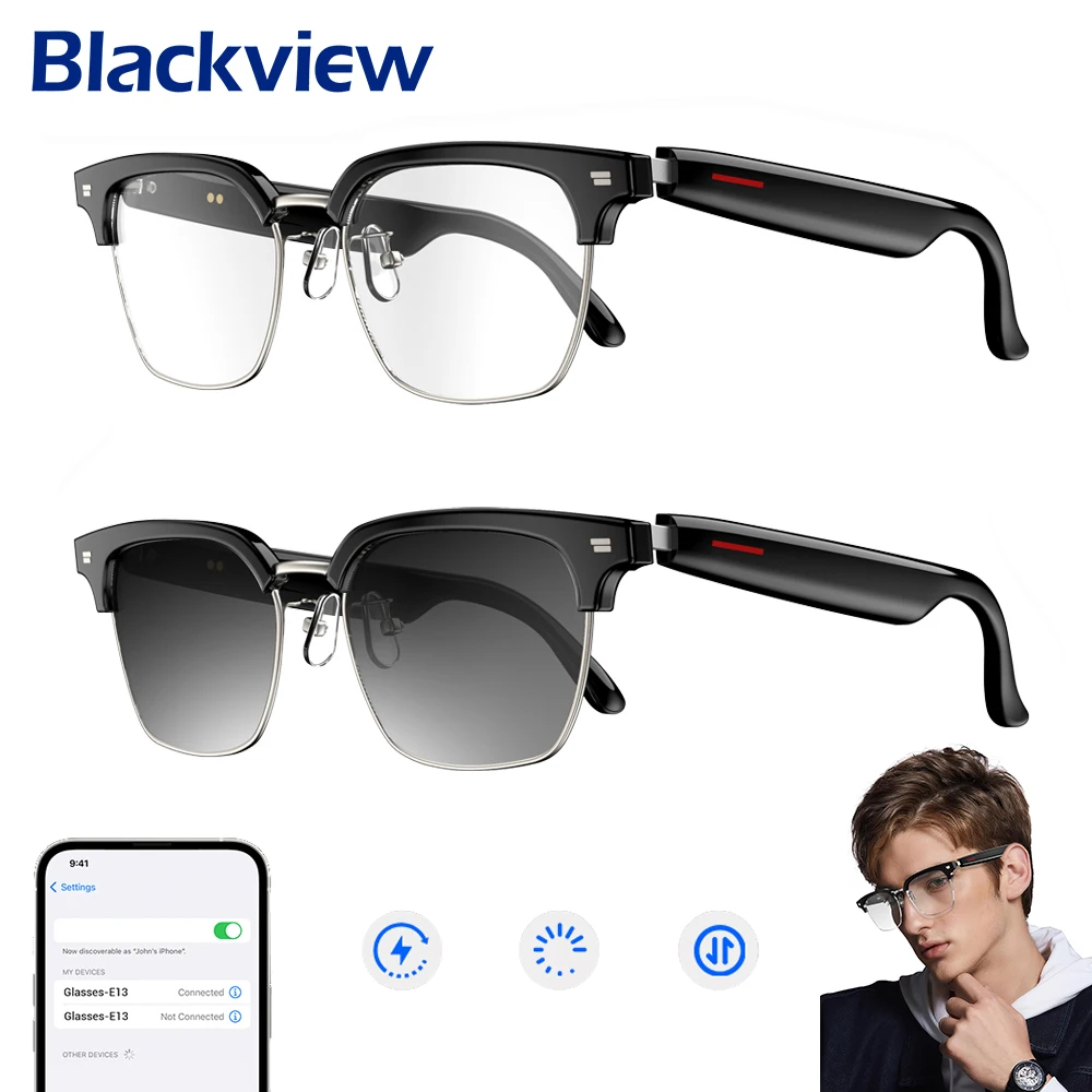 

Blackview E13 умные очки с сенсорным управлением, голосовой помощник, водонепроницаемые Bluetooth-очки с микрофоном и динамиком для мужчин и женщин, подарок