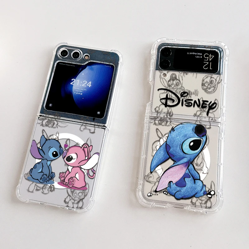 Disney Stitch cute Magsafe Magnetic Phone Case for Samsung Galaxy Z Flip 3 4 Z Flip 5 6 Z 5G Soft Clear Tpu Cover