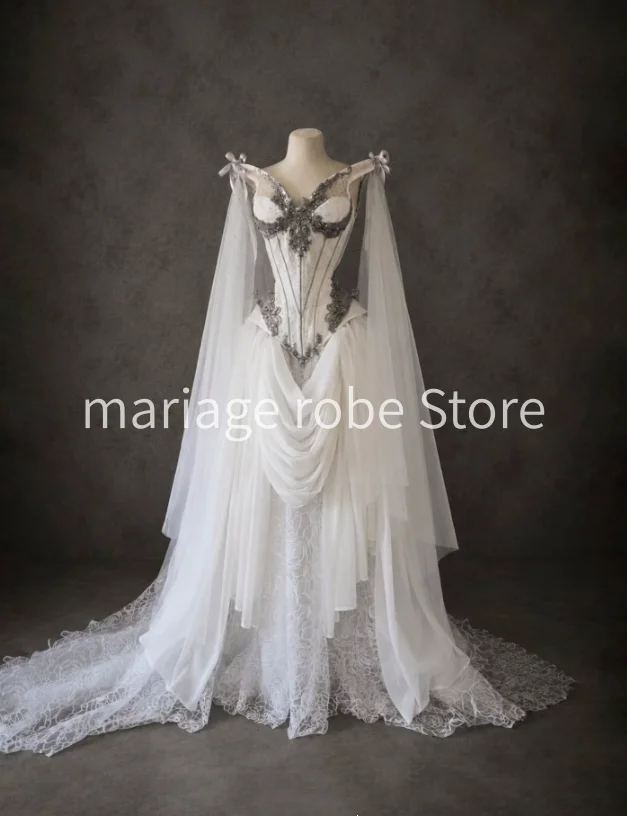 Celtic Pagan Renaissance Wedding Dress corset Gothic Fairytale Elf Medieval Aesthetic Bridal Gowns Lace Embroidery Wiccan
