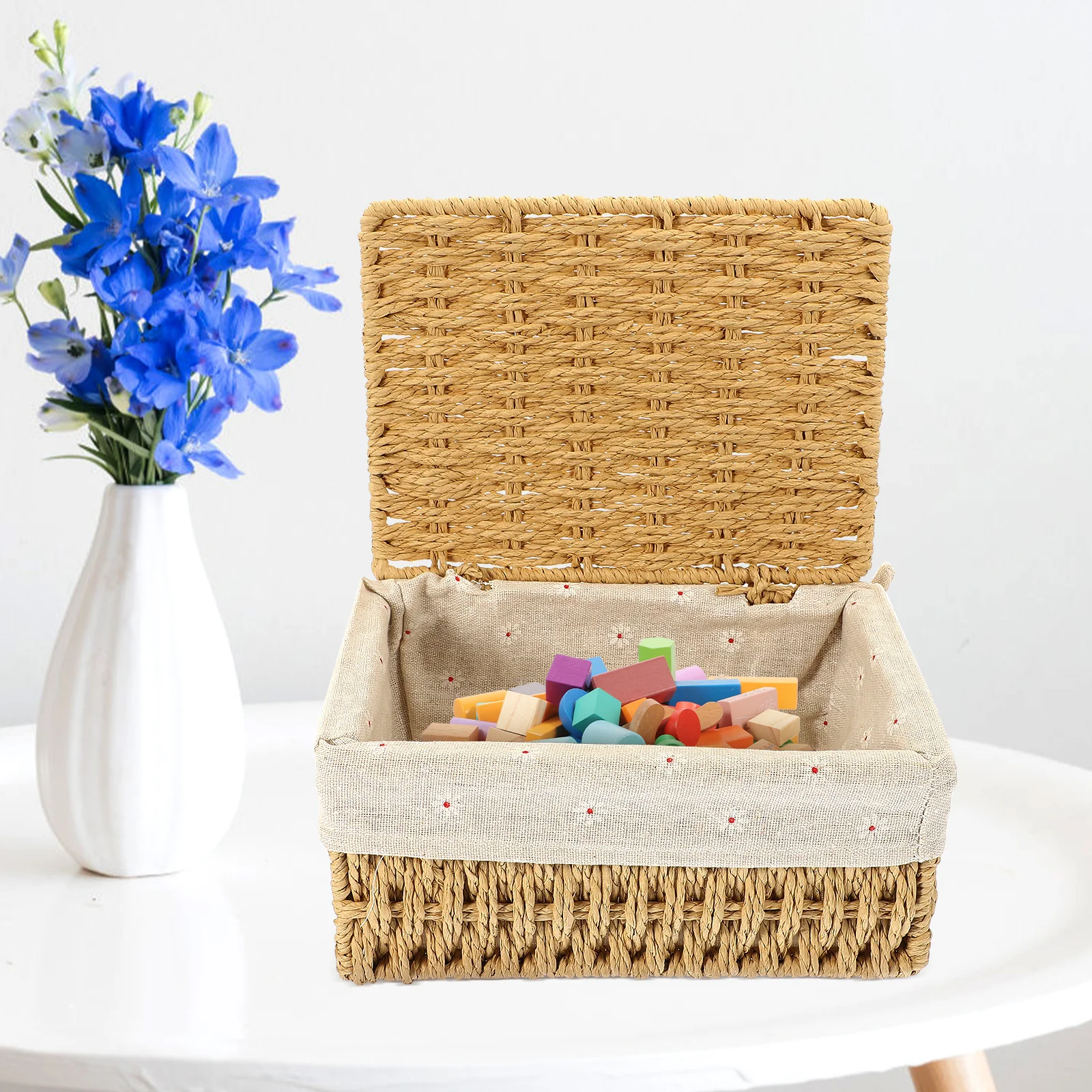 

2pcs Wicker Storage with Lid Large Capacity Laundry Organizer Rattan Baskets for Home Decor Small Large Size for Clothes