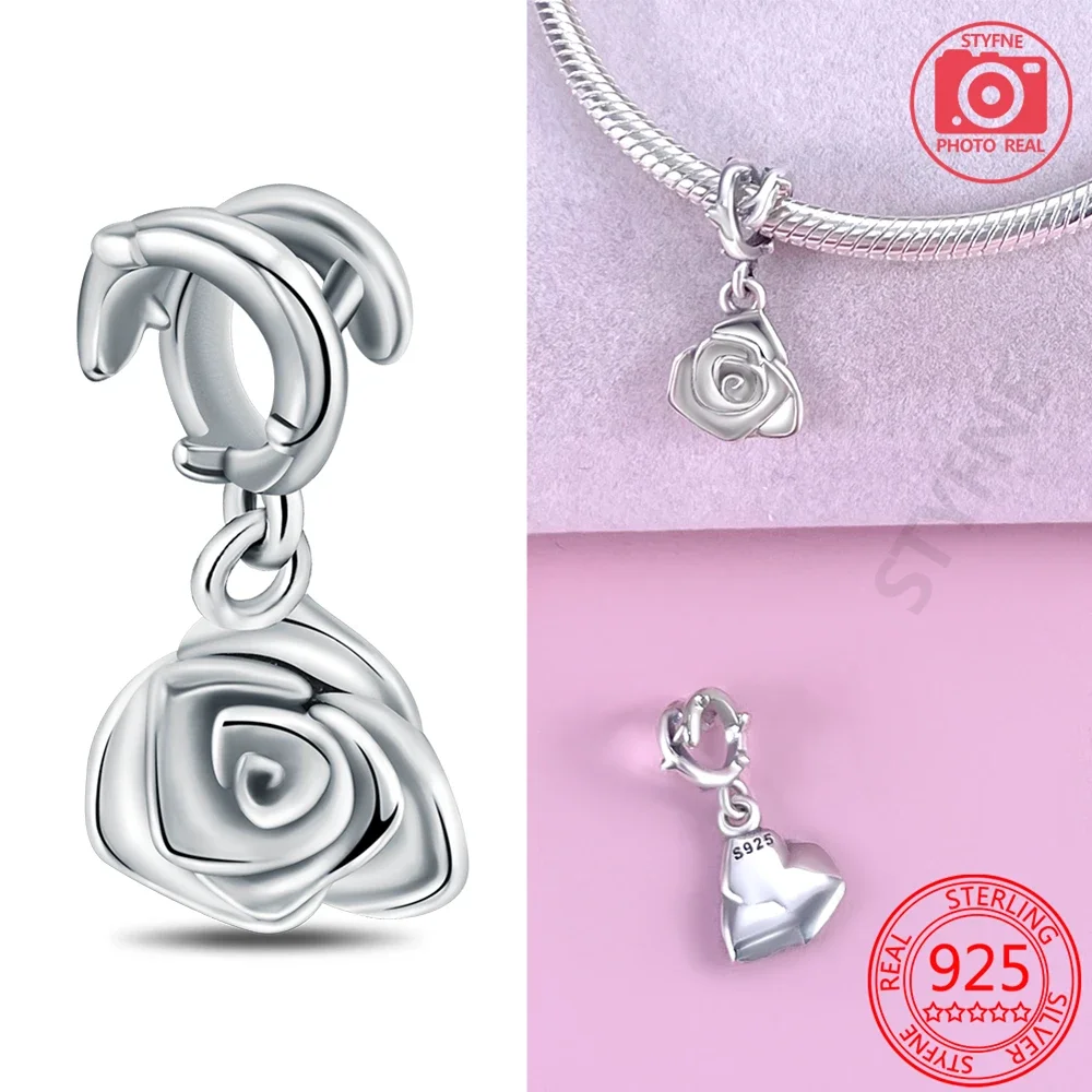 

Creative 925 Sterling Silver Rose In Bloom Dangle Charm Fit Pandora Bracelet Ladies Garden Play Fashion Jewelry Accessories