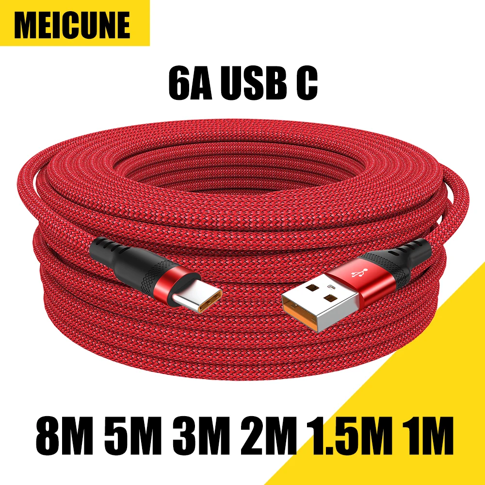 8M 6A USB Type C Extended Super Charging Cable 5M 3M 2M Data Cable For Huawei Xiaomi Vivo Oppo OnePlus Leeco Phone 2024 New