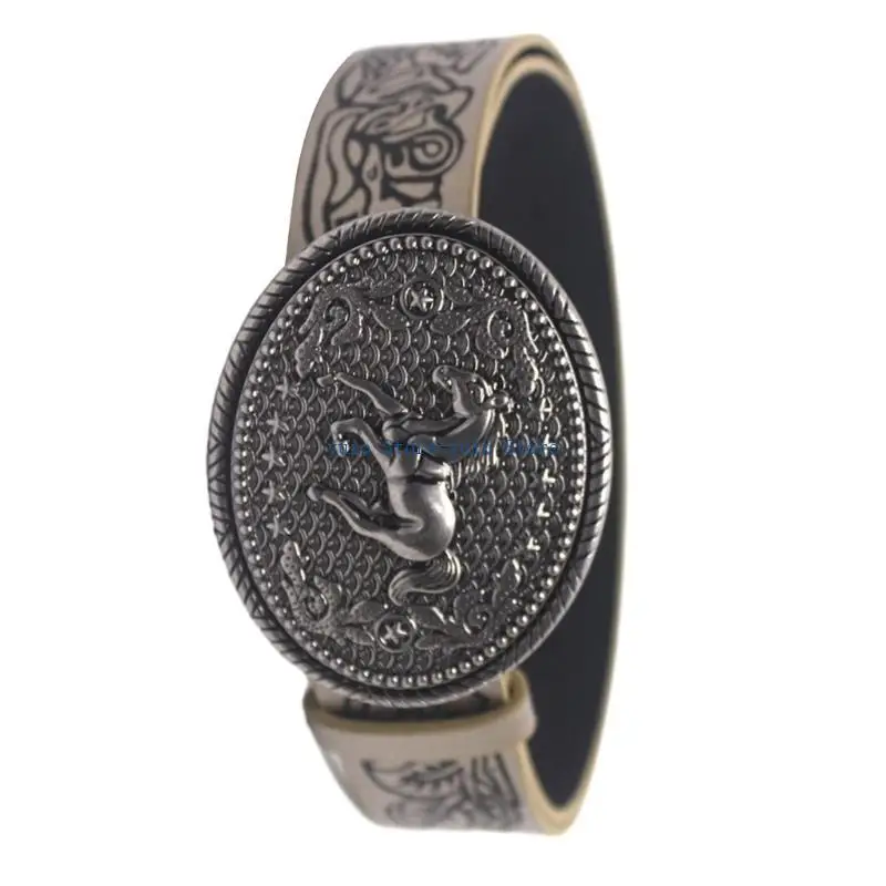 X7XB Western Cowboy PU Belts Horse Pattern Buckle Waist Belt Floral Engraved Embossed Faux Leather Waistband for Women Jeans