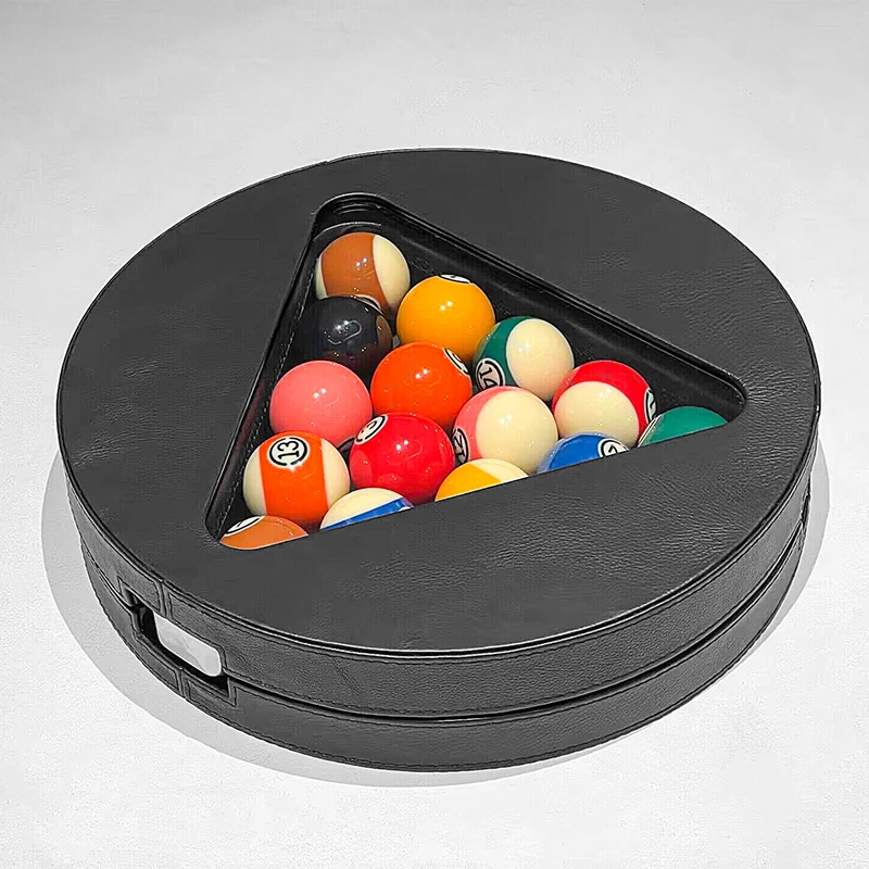 Rack triangular de bilhar multifuncional de luxo, acessórios de couro genuíno para jogos de sinuca e sinuca americanos
